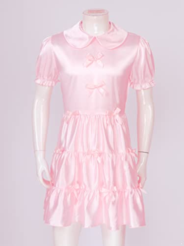iiniim Men's Satin Sleepwear Mini Dress Sissy Maid Cosplay Uniform Outfit French Apron Girly Dress Suit3