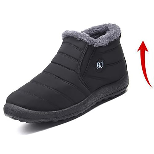 gassi schuhe damen wasserdicht Winterschuhe Damen Warme Wasserdicht Winterstiefel Gefüttert Reißverschluss Plush Gefütterte Schneestiefel Winter Kurzschaft Rutschfeste Stiefel Weitschaft Schwarz 38