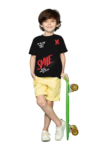 Image of Yazh Texworld Boys Round Neck Blended Cotton T-Shirts | Regular Fit | Half Sleeve | Casual Wear | Trendy | Combo Pack of 5 | Multicolor | Soft, Durable, and Stylish for Everyday use