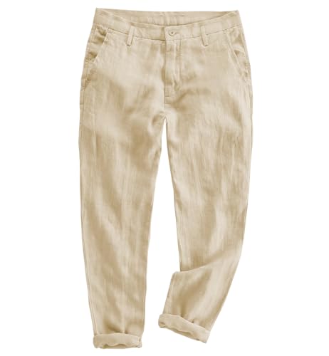 Ceehuteey Mens Linen Pants Casual Summer Beach Trousers Lightweight Pants Cotton Long
