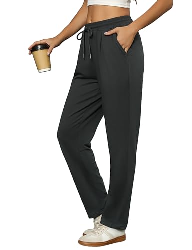 Image of Litherday Jogging Bottoms for Women Ladies Straight Leg Joggers Adjustable Leg Joggers Womens Running Sweatpants with Pockets Casual Athletic Active Gym Trousers, Dark Grey L