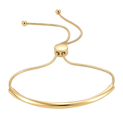 Yowivon Dainty 14K Gold Plated Bracelet, Adjustable Gold Bolo Bracelet