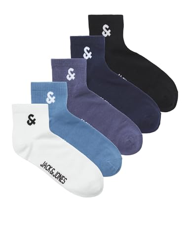 JACK & JONES Herren Jacmilo Short Tennis Socks 5 Pack Kurzsocken, Navy Blazer/Pack:Vintage indigo - Coronet blue - White - Black, Einheitsgröße