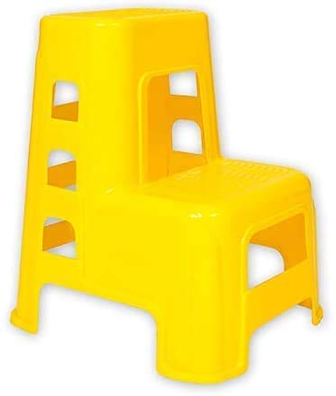 Escabeau en bois stable jaune à deux marches et tabouret à double usage