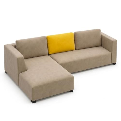 Image of FURNY Olympus 4 Seater LHS L Shape Sofa Set | Plush Velvet Suede Fabric | Modern Design | Soft Comfort Dual Color Cushions for Living Room, Office & Hotels (Beige-Yellow)