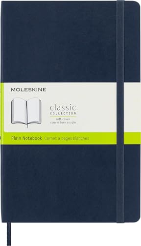 Moleskine - Cuaderno Clásico con Páginas Lisas, Tapa Blanda y Goma Elástica, Color Azul Zafiro, Tamaño Grande 13 x 21 cm, 192 Páginas