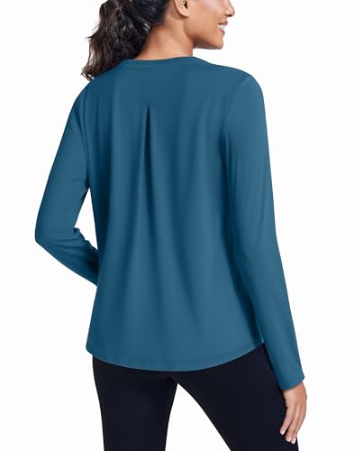 PINSPARK Women's Long Sleeve Workout Shirt Dark Blue