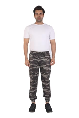 Image of Men'S Cotton Blend Joggers | Camouflage Printed Army Track Pants | Regular Fit | Cargo Pocket Style | Casual Wear
