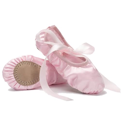 MSMAX Girls Ballet Shoes Satin Ribbon Tie Dance Shoes for Toddlers & Kids â€” Soft Split Sole Ballet Flats for Class, Recital & Performance Pink 10 M US Toddler