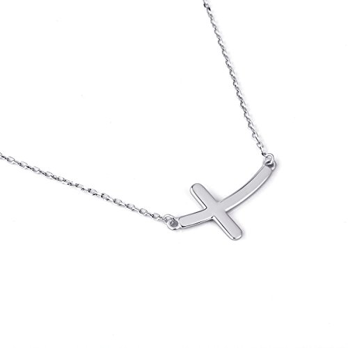 Image of Ladytree 925 Sterling Silver Concise Sideways Cross Pendant Necklace Choker for Women Christian Jewelry