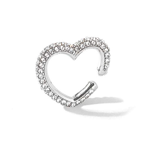 6Pcs/Set Colorful Crystal Ear Clip On Hoop Earrings Non-Piercing Fake Helix Cartilage Huggie Round Heart Shaped Cuff Earrings For Women Girls Jewelry-Heart #TOP2