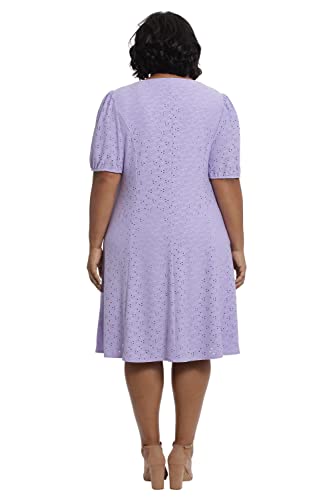 London Times Women's Plus Size V-Neck Smocked Waist Fit And Flare Dress Casual Summer Vacation Easy To Wear, Violet Tulip #TOP5