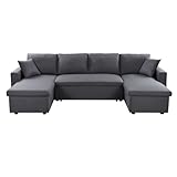 Convertible en lit d'appoint LOUNGITUDE - Canapé panoramique Convertible avec 2 coffres - Tissu - Gris foncé