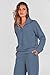 PRETTYGARDEN Women's 2 Piece Outfits Casual Lapel Half Zip Sweatshirts and Wide Leg Pants Tracksuit Sets (Grey Blue,Large)