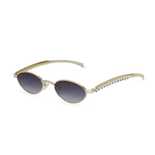Óculos de sol femininos com strass e coração de diamante, vintage, armação dourada retrô moderna com lentes cinza, Dourado
