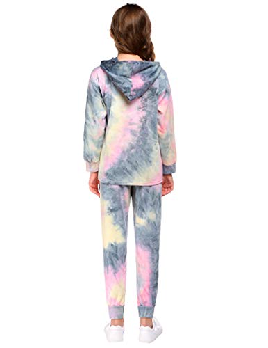 Arshiner Tie Dye Sweat Set For Girls-Casual Sweatsuit Kids Tie Dye Jogger Set #TOP4