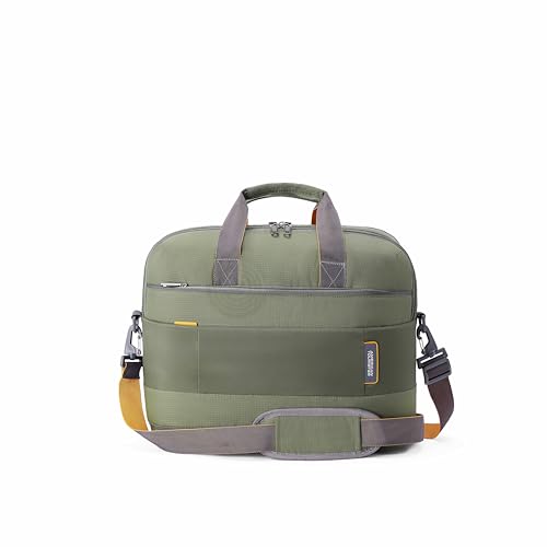 Image of American Tourister Urban Biz Office Briefcase | 2 Compartments | Front Quick-Access Pocket | 14 Inch Laptop Compatible | Messenger Bag for Business | Detachable Shoulder Strap | Green