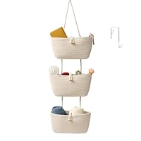 Cestini Appendiabiti Da Parete Kalakriti, 3 Ripiani In Cotone Beige, Sopraporta - 3