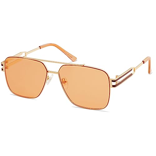 SOJOS Retro Oversized Square Sunglasses for Women Men, Vintage Large Double Bridge Metal Frame Unisex Sunglasses SJ11803