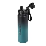 coocazoo Edelstahl-Trinkflasche, schwarz-blau, Drehverschluss, aus Edelstahl, geschmacksneutral, doppelwandig, für Schule & Freizeit, für kohlensäurehaltige Getränke geeignet, recyclebar, 700 ml