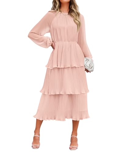 ZESICA Women's 2026 Fall Long Sleeve Ruffle Tiered Layered Chiffon