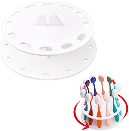 Yoseng 12 Hole Round Shape Drying Rack Storage Display Bracket Shelf Holder,Spinning Storage Caddy for Oval Ink Blending Brushes Blender（White）