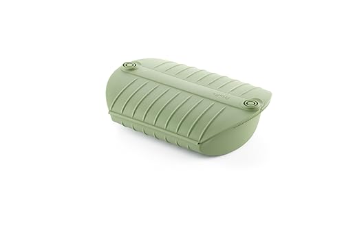 Lékué Estuche de vapor silicona platino Verde con bandeja, 3 4 personas, 1400 ml