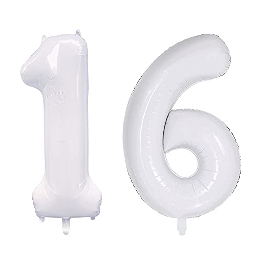 16 Balloon Number Helium Large Birthday Balloons 40 Inch White Ballons Foil Big for 16th Birthday Decorations Giant Graffiti Diy