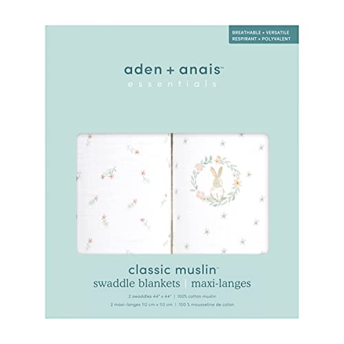 Image of aden + anais Essentials Swaddle Blanket, Muslin Blankets for Girls & Boys, Baby Receiving Swaddles, Newborn Gifts, Infant Shower Items, 2 Pack, Blushing Bunnies