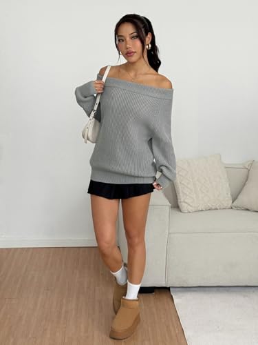 Image of ZAFUL Sweaters for Women Off Shoulder Knit Sweater with Long Sleeve Loose Pullover Jumper Tops