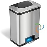 iTouchless AutoStep 13 Gallon Automatic Step Sensor Trash Can with Odor Control System, Stainless...