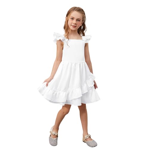 QPANCY Girls Summer Sleeveless Dress Kids Ruffle Sleeve Swing Casual Floral Dresses