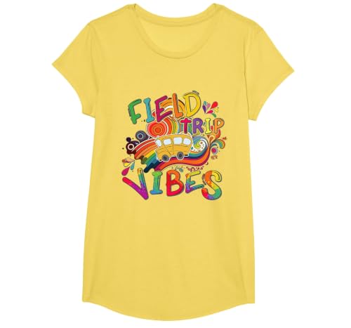 Funny Field Trip Vibes Field Day 2024 Boys Girls Students T-Shirt, Girls, Lemon Yellow, Small