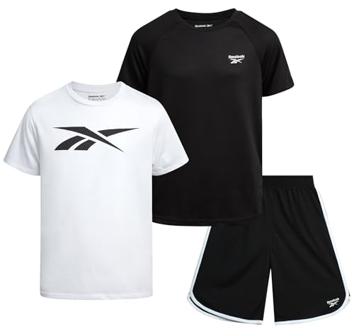 La Mejor Recopilación de Conjuntos deportivos para Niño los mejores 10. 42 Reebok - Conjunto de pantalones cortos deportivos para niños, 3 piezas, ropa de verano con camisetas gráficas y pantalones cortos para correr para niños activos,...