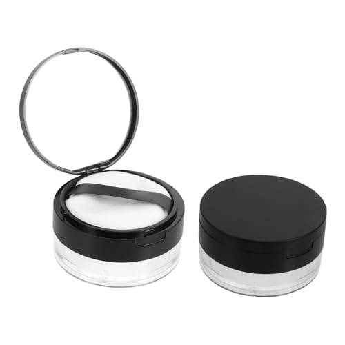 LABRIMP 2個 鏡付き携帯用ルースパウダーケース 軽量小型 詰め替え可能 ブラック コンパクトフェイスパウダー容器
