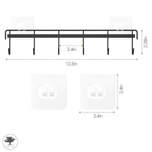 Image of Sulfar Kitchen Utensil Rack Wall Mount, Black Adhesive Kitchen Utensil Hanger No Drilling Holder Space Saving Wall Hooks for Bathroom Camper