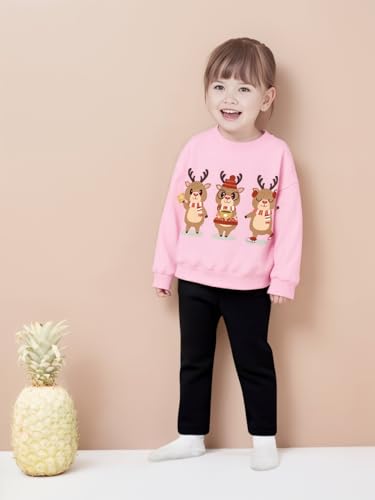 QHKEPW Christmas Boys Girls Jumper Xmas Reindeer Kids Sweatshirt Toddler Top Long Sleeve Round Neck Cotton Casual Clothes T Shirt 2-3 Years Old Pink