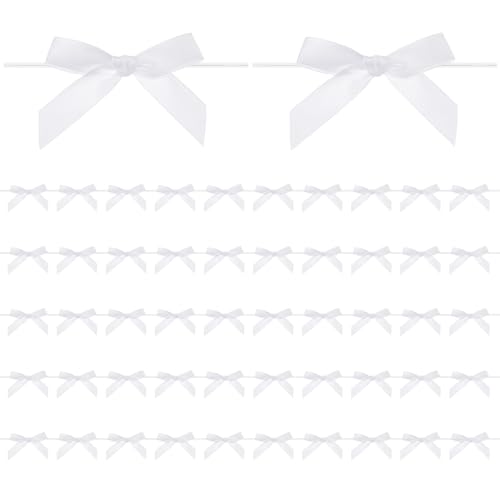 M METERXITY 50pcs Satin Ribbon Twist Tie Bows 2.4x2.8 White Bows