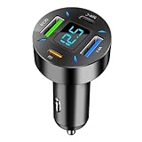 66W Fast Car Charger 4-Port USB C – PD 20W + QC 3.0 + 2 USB 2.4A, Cigarette Lighter Adapter with LED Voltage Meter, Compatible with iPhone 15/14/13, Samsung Galaxy, iPad & Android Devices RDRKR