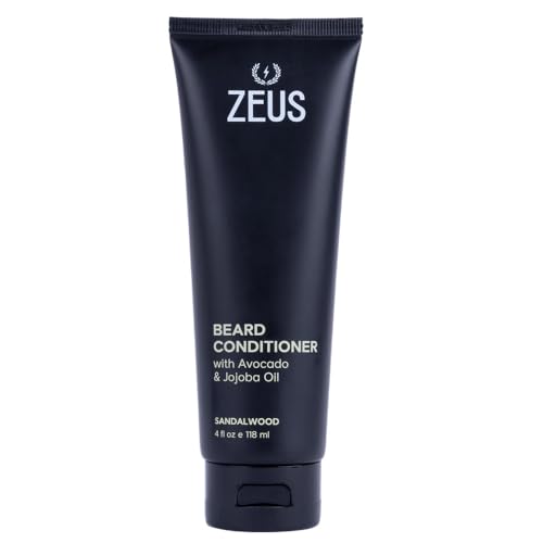 Image of ZEUS Beard Conditioner for Men with Essential Oils (Sandalwood) 4 oz. | Moisturizing Beard Wash with Aloe Vera, Green Tea & Jojoba Oil for Healthier, Softer, Flake Free Beard Growth (Made in USA)