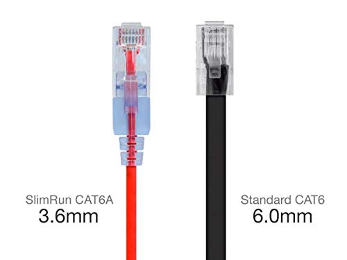 Image of Monoprice Cat6A 6in Red 10-Pk Patch Cable UTP 30AWG 10G Pure Bare Copper Snagless RJ45 SlimRun Series Ethernet Cable