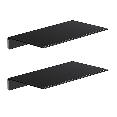 Danpoo 8 inch Small Floating Shelves for Wall Organizer & Storage, Mini Display Shelves, Metal Wall Shelves for Bathroom, Living Room, Kitchen, Bedroom(Matte Black, 2-Pack)