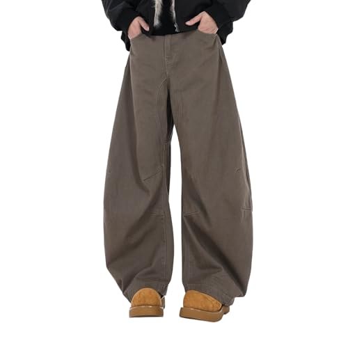 Barrel Jeans Men Baggy Wide Leg Skater Denim Pants Streetwear Barrel Leg Bottoms Relaxed Fit Loose High Waist with Pockets