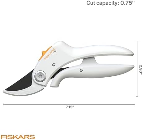 Fiskars Bypass Pruner with PowerLever, Lightweight Garden Shears, White