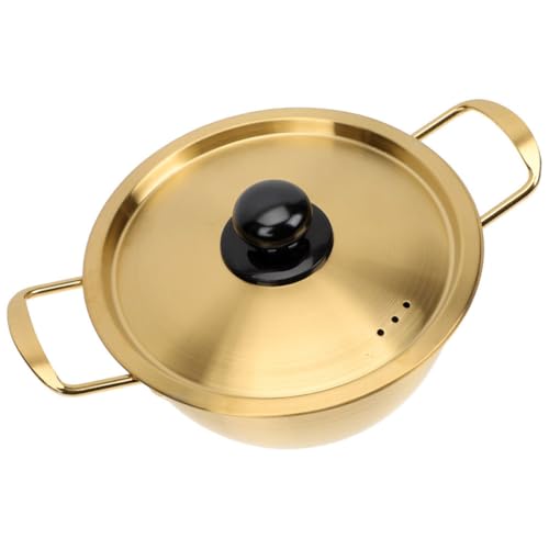ANDRESLAD Olla para Fideos Instantáneos de Acero Inoxidable 22 CM Tapa Dorada y Doble Asa Olla Multifuncional para Cocina Doméstica Compatible Cocina de Inducción y Fuego Directo