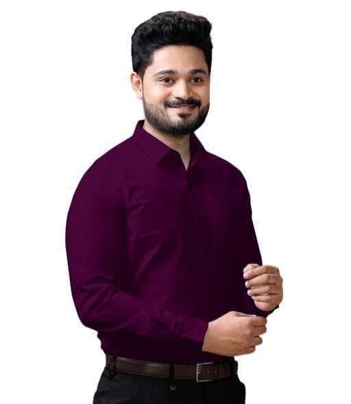 Image of Men's Casual Cotton Blend Shirt | Regular Fit | Full Sleeve | Solid Design
