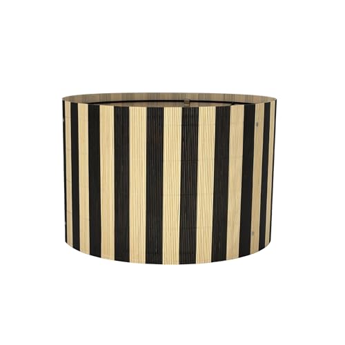 Image of Pendant Lamp Shade, Translucent Bamboo Made, 13.8x9 Inch, Modern Minimalist Style for Living Room, Bedroom (Black Stripe)