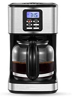 Filterkaffeemaschine, mit Glaskaraffe und One-Touch-Taste, Kaffeemaschine mit Edelstahldekoration, schwarz