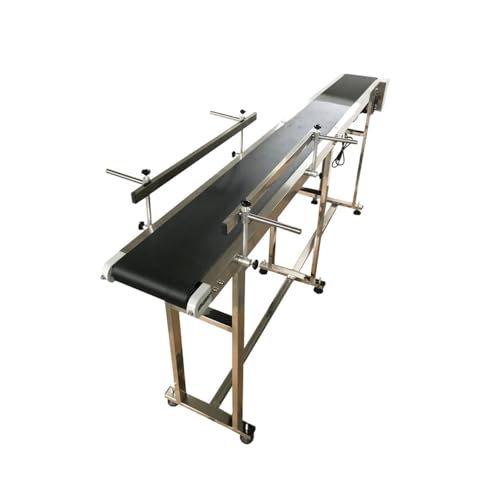 Banfluxion 110V PVC Conveyor Belt with Double Guardrail 120W Adjustable Speed Industrial Transport Conveyor Length 82.6inches Electric PVC Flat Belt Conveyor, Black