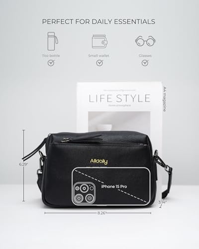 Image of Alldaily Small Triple Zip Crossbody Purse for Women, Vegan Leather Phone Bag with Wide Shoulder Strap